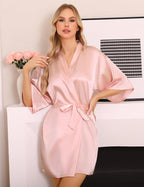 Lovasy Women's Satin Robes Silky Short Robe Lightweight Sleepwear Bride Bridesmaids Bathrobes Dressing Gowns Loungewear S-XXL