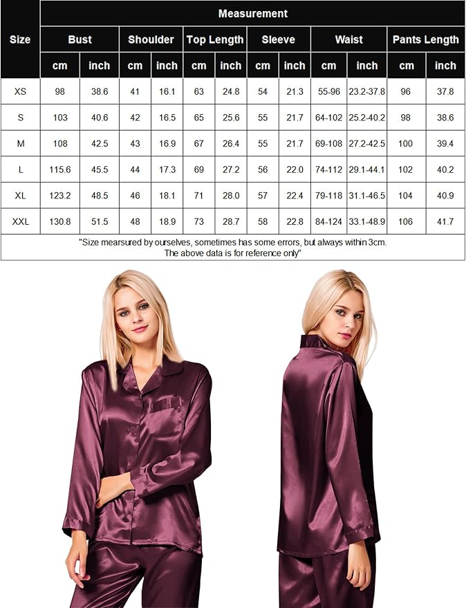 SWOMOG Long Sleeve Pajamas Set Silk Satin Sleepwear Button Down Pjs Loungewear with Pocket