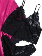 WDIRARA Women' Silk Satin Pajamas Set 4pcs Lingerie Floral Lace Cami Sleepwear with Robe