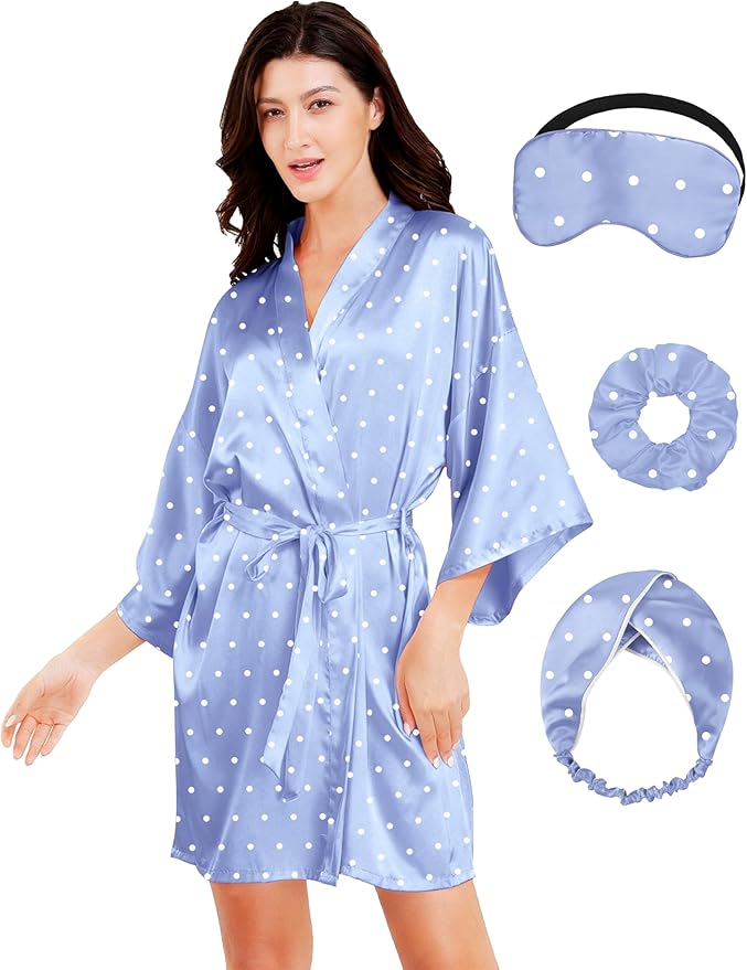 EPLAZA Silk Robes for Women Satin Robe Short Sexy Print Flower Kimono Loungewear Wedding Bridal Party