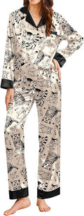 Ekouaer Silk Pajamas for Women Long Sleeve Satin Pajama Set Silky Pj Sets 2 Piece Button Down Loungewear Sleepwear