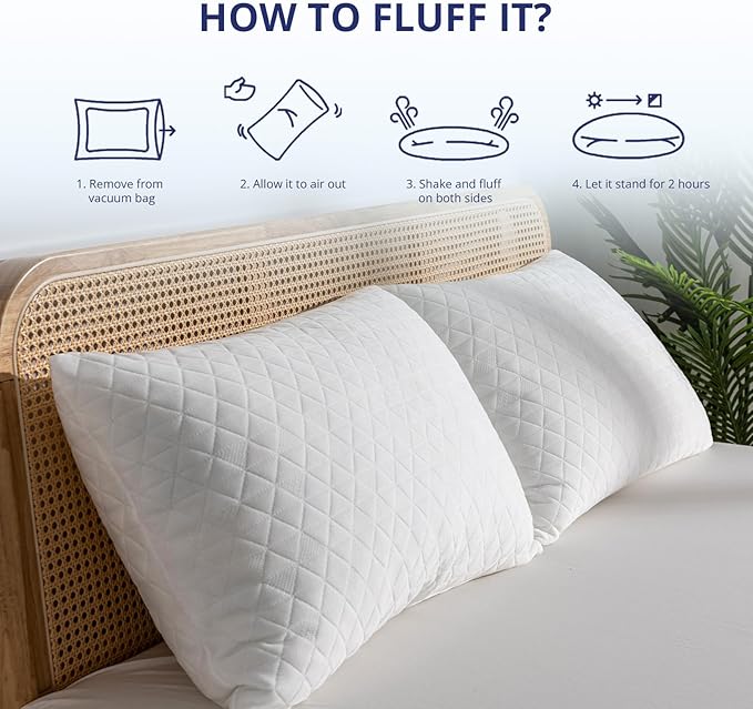 Shredded Memory Foam Pillows, Bed Pillows for Sleeping, Medium Firm Pillows Standard/Queen Size Pillow for Side Back Stomach Sleepers, Neck Support Pillow with Washable Removable Cover (1 Pack)