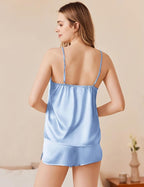 Ekouaer Silk Pajamas Set for Women Satin Camisole Sleepwear Lingerie V-Neck Cami Top and Shorts Pjs