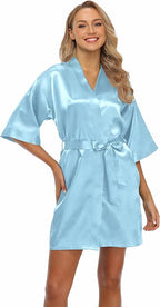 Robe for Women Silky Lightweight Satin Kimono Bride Bridesmaids Wedding Party Robes Dressing Gown Summer Loungewear