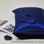 Satin Pillowcase for Hair and Skin, Super Soft Vegan Silk Sleep Set-2 Satin Pillow Cases Standard Size, 1 Eye Mask, 1 Scrunchie, Self Care Essential Satin Night Routine Kit, Navy Blue