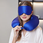 [Upgraded Softness] 100% Mulberry Silk Neck Pillow for Travel 22 Momme Real Silk Travel Pillow for Pain Relief Sleeping, Silk Airplane Pillow, Anti Wrinkle Travel Pillow Made in USA (Navy)