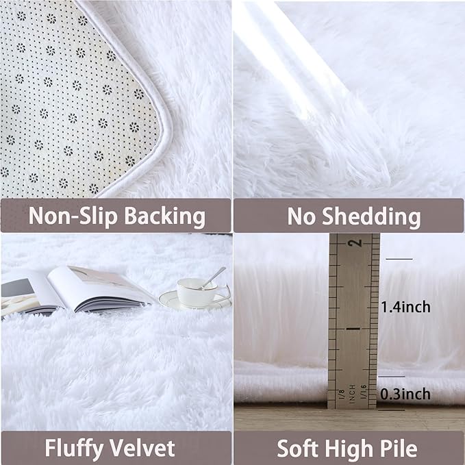 5x7Area Rug Fluffy Shaggy Ultra Soft Faux Fur Non-Slip Machine Washable Carpet for Bedroom, Living Room, Nursery & Dorm Cozy Home Decor