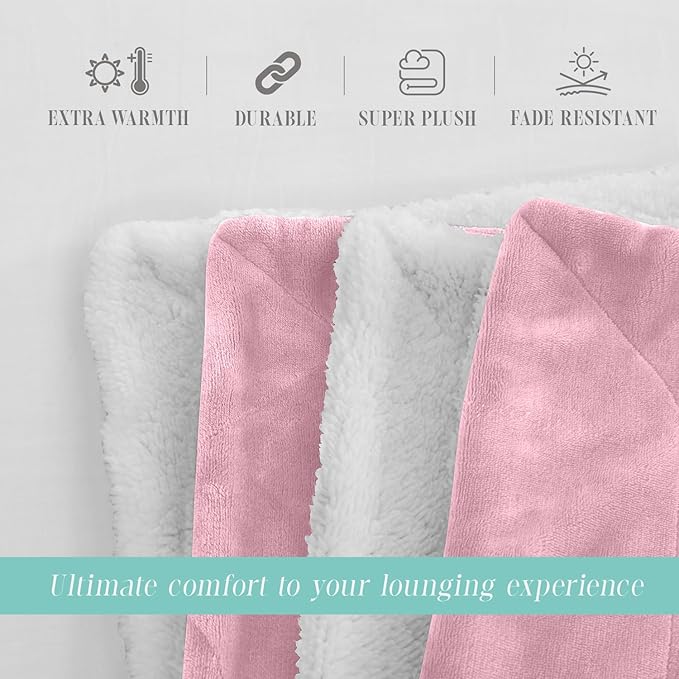 Elegant Comfort Throw Blanket, Reversible Sherpa Flannel, Ultra-Soft, Fuzzy, Cozy and Plush- All Season Lightweight Decorative Throw, 50 x 60 inches, Solid Sherpa Throw, Light Pink
