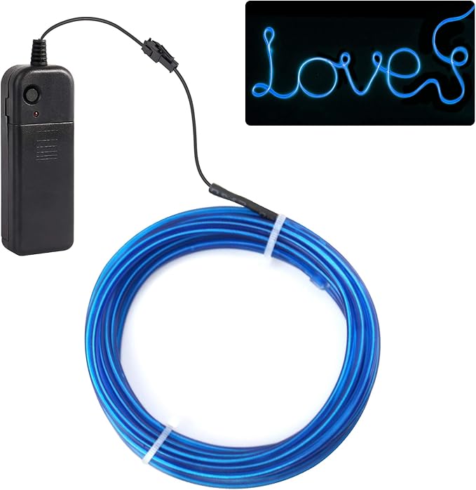 JIGUOOR EL Wire Battery Pack 9.8ft / 3m Bright Neon Light Strip 360° Illumination Neon Tube Rope Lights for DIY, Festival, Party Decoration, Pub, Halloween, Chrismas. (9.8ft / 3m, Blue)