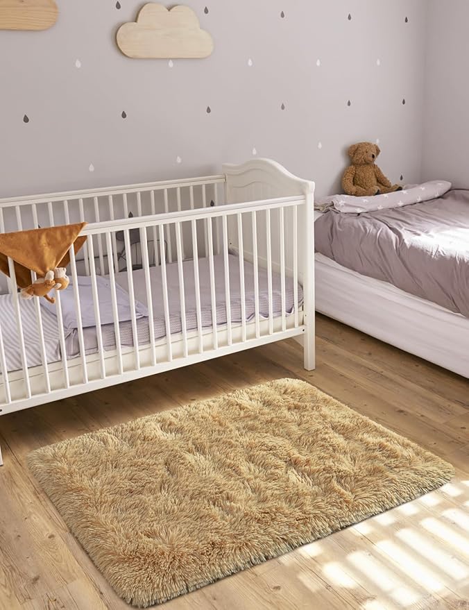 Macgace Small Throw Rugs for Bedroom, 2x3 Beige Mini Non-Slip Area Rug, Super Soft Plush Fluffy Carpet Modern Home Decor Aesthetic for Entryway Entrance Nursery Kids Room Dorm Office