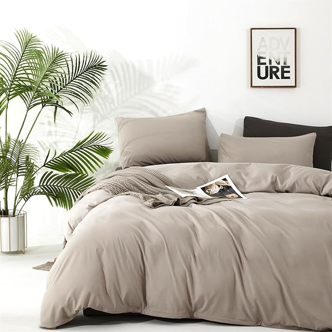 Cottonight Beige Khaki Comforter Set Twin Light Khaki Bedding Comforter Set Light Champagne Solid Blanket Quilts Modern Soft Breathable Light Cream Taupe 3 Piece Bedding Set for Twin Bed