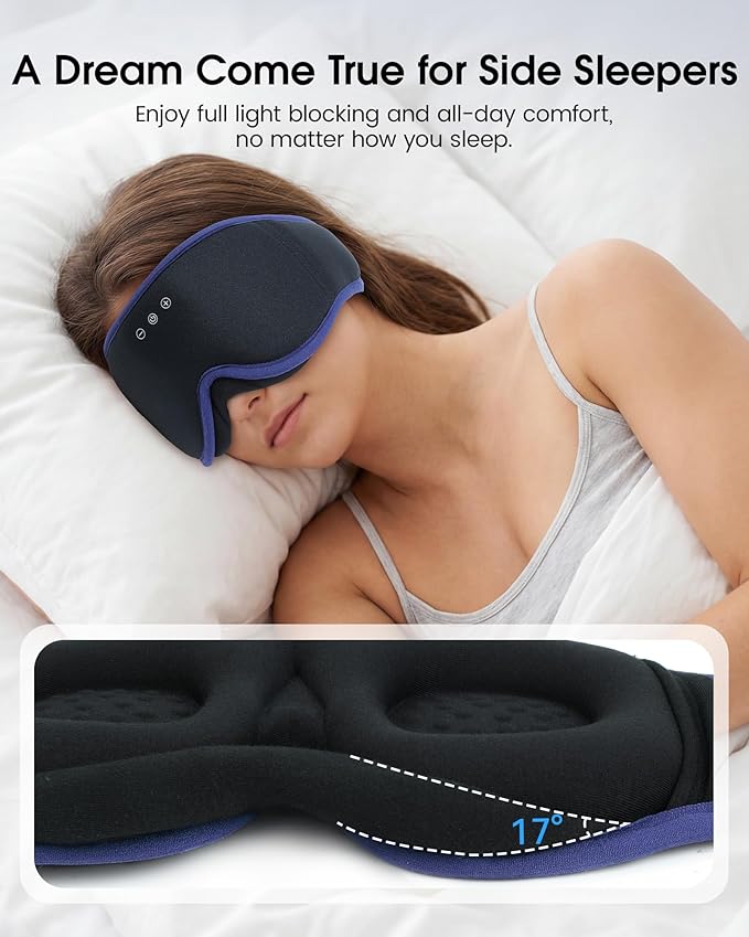 MUSICOZY Sleep Mask with Bluetooth Headphones, 3D Wireless Sleeping Eye Masks, Bluetooth Eye Masks 14-Hour Playtime, Ultra-Soft Breathable, Perfect for Side Sleepers, Women Men(Ocean Blue)