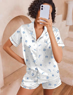 Ekouaer Womens Silk Pajama Sets Button Up Satin Pjs Short Sleeve 2 Piece Pj Sets Cute Lounge Sets with Chest Pocket