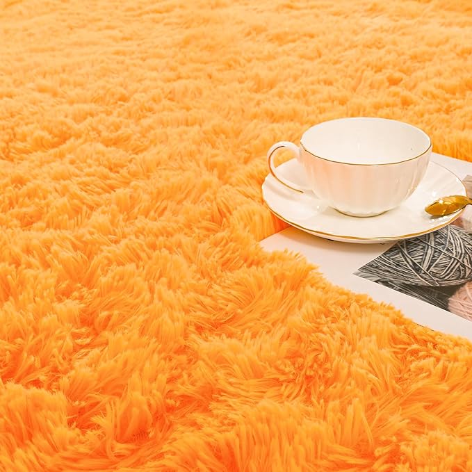 ISEAU Fluffy Rug Carpets Soft Shaggy Area Rugs Indoor Floor Mats for Kids Room Fuzzy Carpet Comfy Cute Nursery Mat Bedside Rug for Boys Girls Bedroom Living Room Home Decor, 6ft x 9ft,Orange