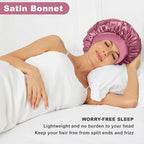 4Pcs Satin Bonnet Silk Bonnet, Hair Bonnet for Sleeping, Elastic Wide Band Silk Sleep Cap, Soft and Breathable(Rose Pink*4)