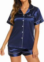 Ekouaer Silk Pajamas for Women Short Sleeve Sleepwear Soft Button Down Loungewear 2 Piece Satin Pjs Shorts Set