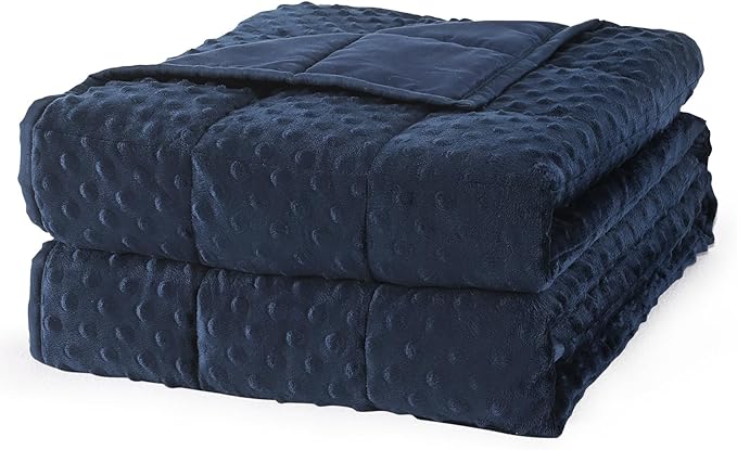Mr. Sandman Weighted Blanket for Adults Queen Size 12 lbs, Soft Cooling Heavy Minky Blanket for Sleep, Washable Throw Blanket with Glass Beads, 60 x 80 Inches, Navy Blue