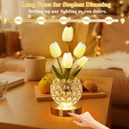 Birthday Gifts for Women/Mom Table Lamp, 3 Color Crystal Flower Bedside Lamps Infinitely Dimming with USB Charge Small Night Light,Nightstand Touch Lamp for Bedroom (A-White)