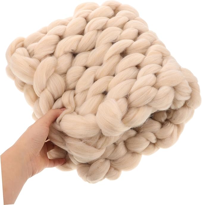 0.35kg Handmade Chunky Knit Throw Blanket Soft Cozy Large Breathable Knit for Sofa Chair Bed Stylish Nordic Design Beige