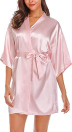 Women's Short Satin Robe Silky Bathrobes Bridal Bridesmaid Kimono Robe V-Neck Sleepwear S-XXL