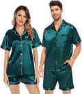 SWOMOG Satin Matching Pajamas Sets Couple Silk Button Down Nightwear Women & Men Short Sleeve Sleepwear 2 Pieces Loungewear