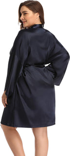 Women's Plus Size Short Satin Kimono Robes Sleepwear Bathrobes Silky Dressing Gown