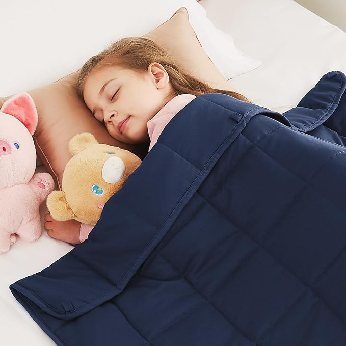 CuteKing Weighted Blanket (10lbs, 48"x72", Navy Blue) Heavy Blanket for 90-100lbs, Weighted Blanket for Cooling & Heating with Premium Glass Beads, Thick Blanket All-Season