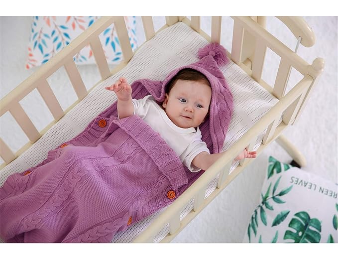 XMWEALTHY Newborn Baby Wrap Swaddle Blanket Knit Sleeping Bag Receiving Blankets Stroller Wrap for Baby Pink 0-6 Month