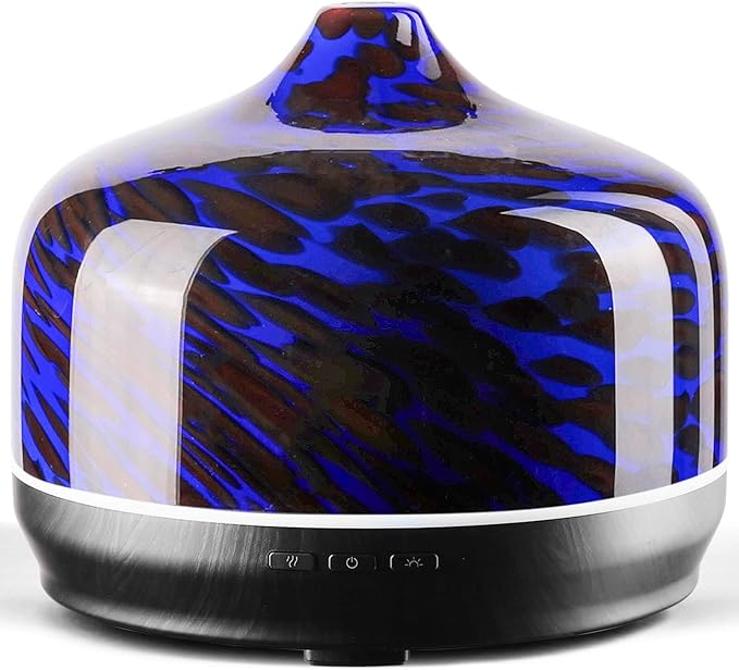 Porseme 500ml Glass Essential Oil Diffuser Aromatherapy Ultrasonic Cool Mist Humidifier 15-21 Running Hours Waterless Auto-Off Air Diffusers for Sleeping Yoga Working Spa(Cobalt Blue)