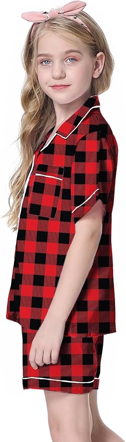 Girls & Womens Satin Pajamas Set, Silk Button-Down Sleepwear 2 Piece Nightwear, 3 Years - Women XXL