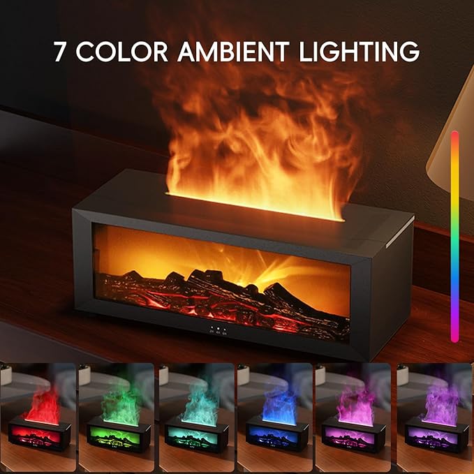 YALEDI Essential Oil Diffuser, 7 Colors Fireplace Flame Fire Oil Diffuser, 150ml Ultrasonic Aromatherapy Humidifier, Scent Diffuser with Remote Control & Timer for Home,Bedroom,Office,Yoga (Black)