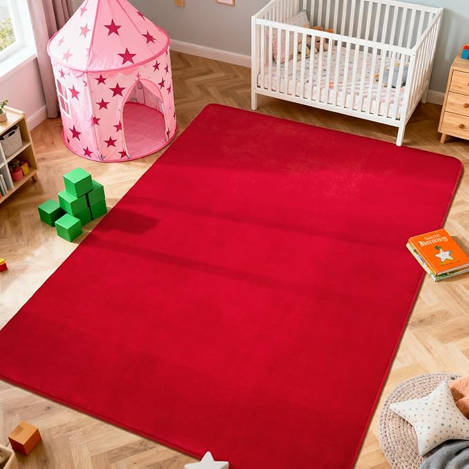 Andecor Shag Area Rug Fluffy Carpets, 5x7 Red Washable Living Room Bedroom Rugs, Soft Fuzzy Indoor Rugs for Dorm Boys Girls Kids Room Nursery Home Decorations