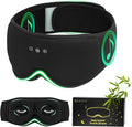 Bamboo Cotton Large Sleep Mask with Bluetooth Wireless Headphones - Blackout Eye Mask for Sleeping 3D Contoured Sleep Headband Ear Muffs Lengthen & Low Noise Hook for Better Experience (Black)