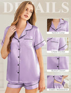 Silk Pajamas for Women Short Sleeve Sleepwear Soft Button Down Loungewear 2 Piece Satin Pjs Shorts Set S-XXL