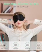 BeeVines 100% Real Mulberry Silk 2 Pack Sleep Mask, Pure Silk Eye Masks with Adjustable Strap for Sleeping, 100% Block Light Eye Shade Cover, Reduces Puffy Eyes Traveling Gifts(Black & Peacock Blue)
