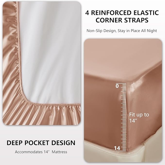 CozyLux Satin Sheets Full Size Sheets - 4 Piece Silky Full Size Bed Sheets, Luxury Salmon Pink Full Bed Set with Smooth and Soft Microfiber, Includes 1 Fitted Sheet, 1 Flat Sheet and 2 Pillowcases