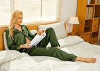 Ekouaer Women's Classic Button Down Long Satin Silk Pajama Set