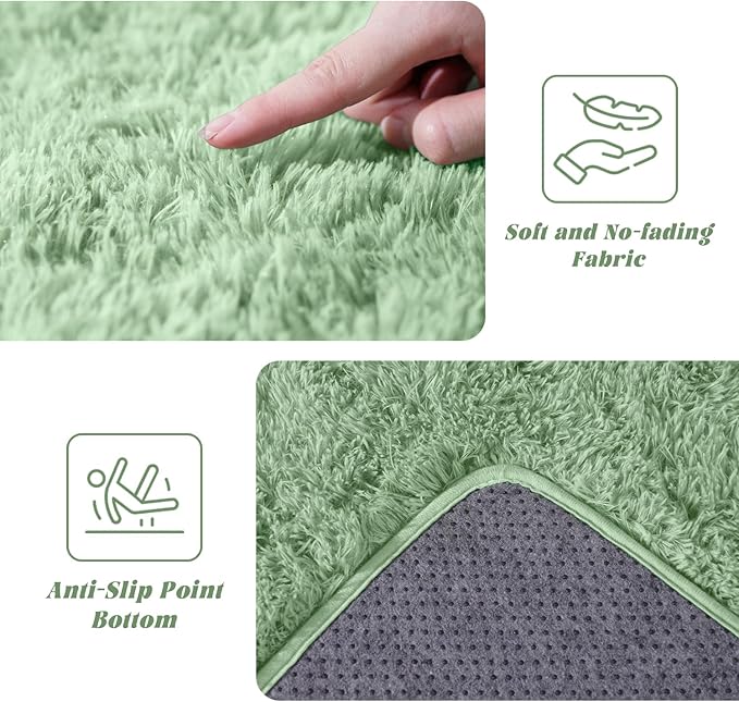 Green Fluffy Rugs for Living Room 5x7 ft - Ultra Soft Faux Fur Area Rug - Plush Non-Slip Shaggy Carpet for Bedroom, Kids Boys Girls Dorm Nursery Room