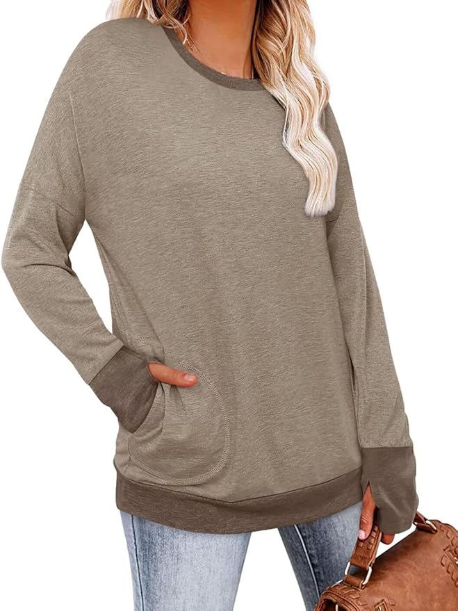 Magritta Women's Long Sleeve Leopard Color Block Tunic Comfy Crewneck T Shirt Tops Black XL