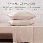 MR&HM Satin Bed Sheets, Twin XL Size Sheets Set, 3 Pcs Silky Bedding Set with 15 Inches Deep Pocket for Mattress (Twin XL, Champagne)
