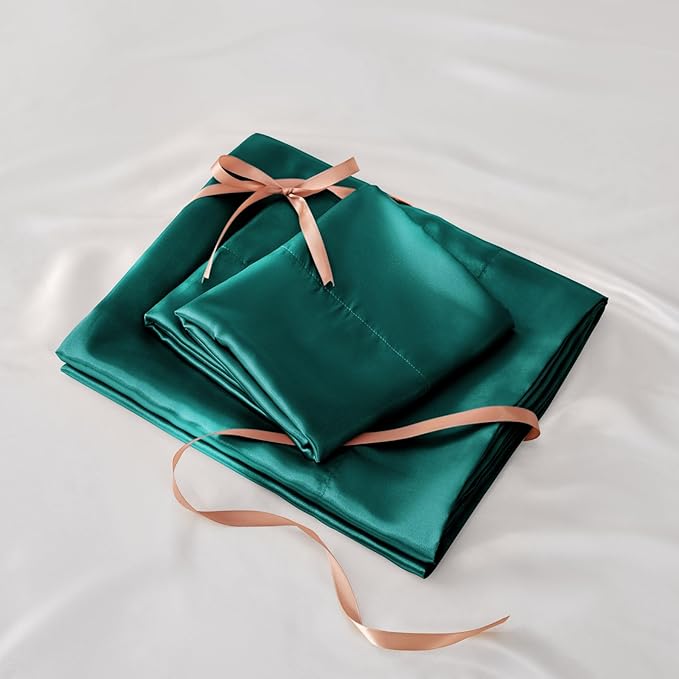 BEDELITE King Size Sheets Set, Luxury Soft Teal Satin Sheets for Hair and Skin, Similar to Silk Bed Sheets Set 4 Pieces with 1 Deep Pocket Fitted Sheet, 1 Flat Sheet, and 2 Pillowcases
