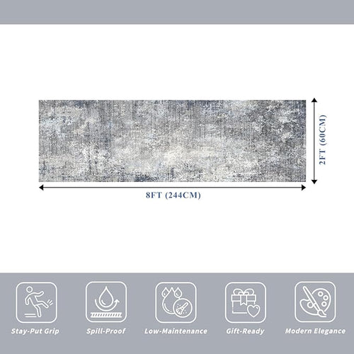 2x8 Washable Non-Slip Hallway Runner Rug – Modern Coastal Abstract Neutral Stain-Resistant Low-Pile Carpet Runner for Kitchen Entryway Bedroom Bathroom (Blue Gray,2x8)