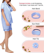 EPLAZA Kids Satin Pajamas Sets Girls Boys Button-Down Silky Pajamas Sleepwear with Hairband Eye Mask Hair Tie