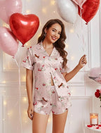 Ekouaer Womens Silk Satin Pajamas Short Sleeve PJS Shorts Set Soft Button Down Sleepwear 2 Piece Loungewear S-5XL