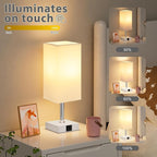 Ambimall Touch Control Table Lamp with USB A+C Charging Ports - 3 Way Touch Lamps Bedside, Nightstand Lamp for Bedrooms Living Room Nursery, LED Bulb Included(White Shade)