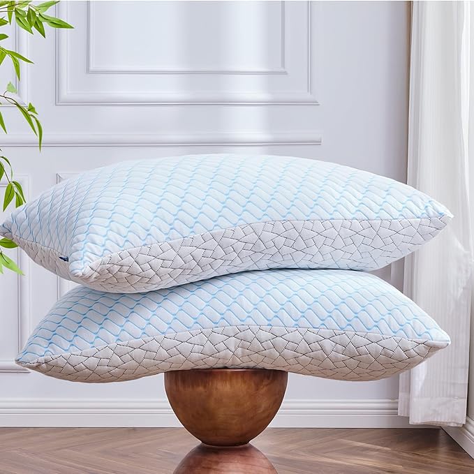 WOLKI Cooling Standard Pillows Set of 2 Memory Foam Pillows, Twin/Full Size 2 Pack Adjustable Shredded Memory Foam for Side Sleepers, Back, Stomach, Hot Sleepers (20x26)
