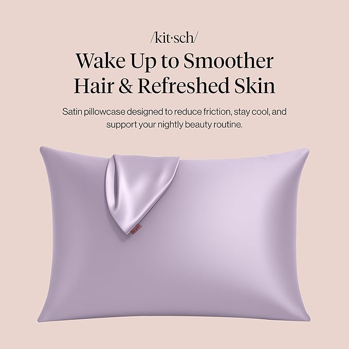 Kitsch Satin Pillowcase with Zipper for Hair & Skin - Softer Than Silk Pillow Cases, Smooth Cooling Satin Pillow Case, Wrinkle-Free, Machine Washable, Pillow Cases Standard Size 19x26 - Lavender