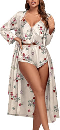 OPOIPIN Women's 3 Piece Pajama Set Sexy Cami Top and Shorts with Robe Sleepwear Loungewear Set
