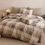 Cottonight Checkered Khaki Comforter Set Twin Gingham Grid Bedding Set Khaki and Cream Coffee Grid Comforter Fluffy Soft Bedding Set Kids Teens Twin Comforter with 2 Pillowcases