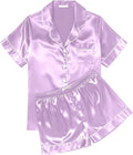 Ekouaer Womens Silk Satin Pajama Sets Soft Short Sleeve Button Down Sleepwear Top and Shorts 2 Piece Pjs Lounge Set
